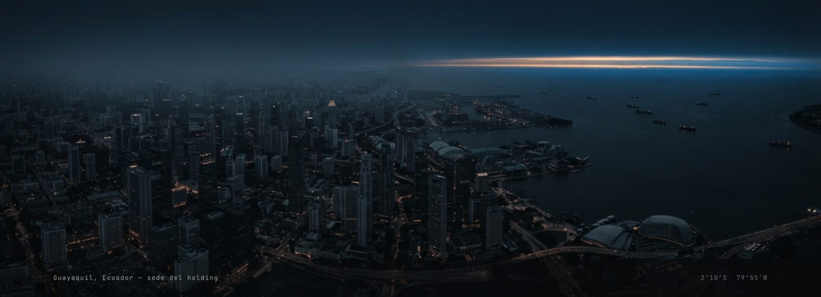 Vista aérea nocturna de Guayaquil, sede del holding
