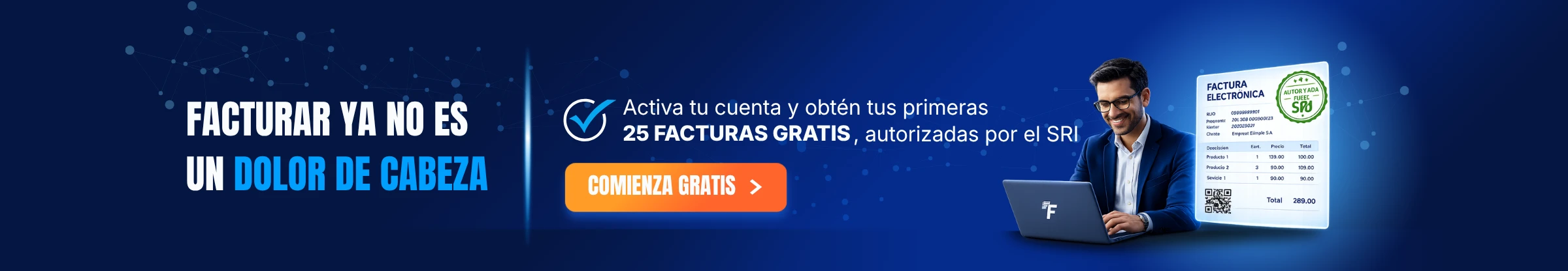 Banner de Factuplan mostrando el panel de emisión de comprobantes